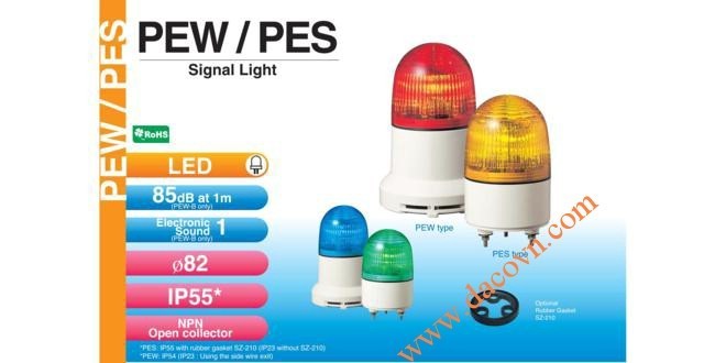 Đèn cảnh báo Patlite Φ82, LED, nhấp nháy, âm báo 85dB, IP55, PEW-B