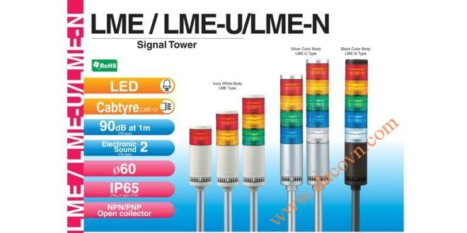 Đèn Tháp Tầng Cảnh báoPatlite LED Φ60, Còi 90dB, Nhấp Nháy, IP65, LME