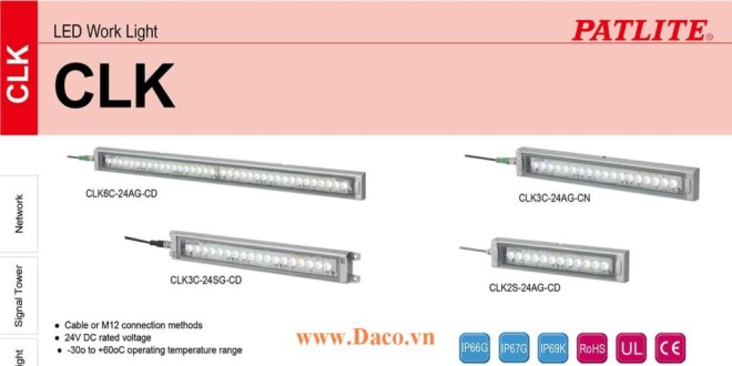 CLK2C-24SG-CD Đèn LED chiếu sáng chống dầu Patlite Bóng LED Dài 200mm IP66G/67G/69K
