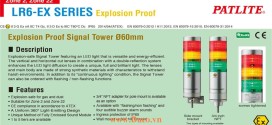 LR6-502NJNU-RYGBC-EX Đèn tháp phòng nổ Patlite Φ60 Bóng LED 5 tầng IP65, ATEX, Zone 2