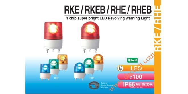 Đèn Quay Cảnh báo Patlite Φ100, Có Còi 90dB, Bóng LED Chip Siêu Sáng, IP55, RKEB