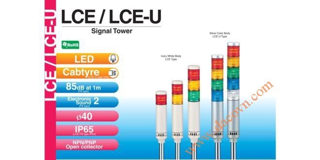 Đèn Tháp Tầng Cảnh báo Patlite, Bóng LED Φ40, Còi 85dB, Nhấp Nháy, LCE