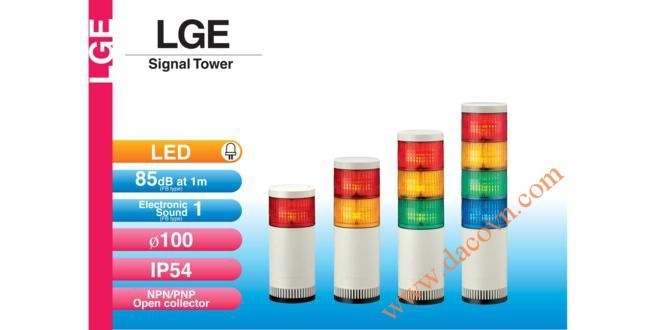 Đèn Tháp Tầng Cảnh báo Patlite LED Φ100 Âm Báo 85dB Nhấp Nháy IP54 LGE
